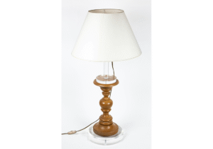 Medium wooden lamp with an acrylic glass base