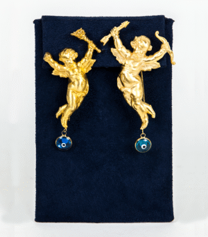 Gold platted small angel pin with arrow or small torch